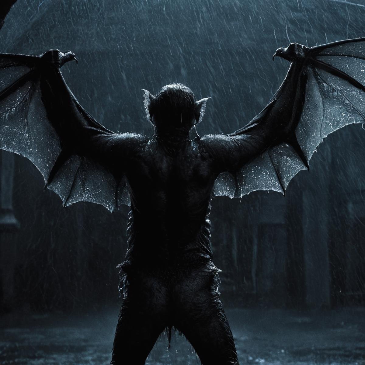 Horror-themed,  Set in 19th-century England and Romania,  Vampire Bat a vampire bat from behind is standing in the rain wi...