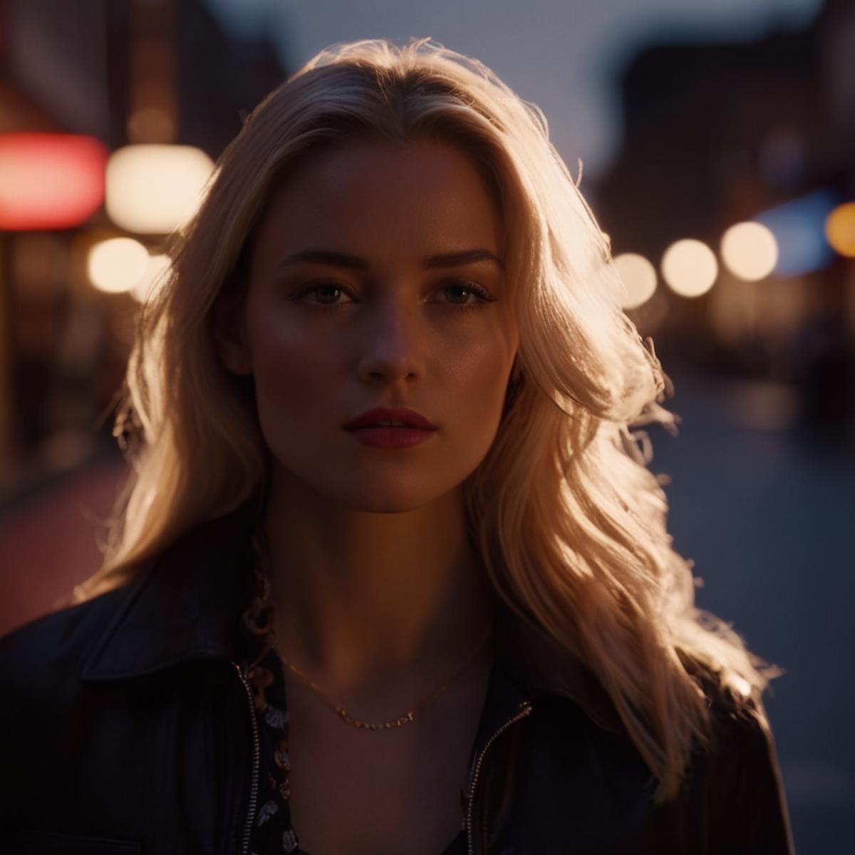 cinematic film still of  <lora:backlight style:1>A backlight photo of a woman with long blonde hair standing in the middle of a road,1girl,solo,long hair,blonde hair,jewelry,closed mouth,jacket,upper body,necklace,blurry,lips,blurry background,glowing , back light, rim light, ray light, hair light, background light, realistic, realism, photorealism, hyperrealism, hyperrealistic, realistic, sharp, detailed, cinematography style, film light style, movie still,  professional photography, artistic, perfection, contrast, cinematic, filmic, high quality photo,  8k quality, colorful, different people, dark shadow, covered in shadow, partially covered in shadow, backlight style, shallow depth of field, vignette, highly detailed, high budget, bokeh, cinemascope, moody, epic, gorgeous, film grain, grainy