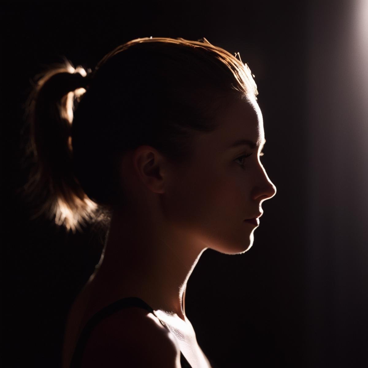 cinematic film still of  <lora:backlight style:1>A backlight photo of a woman in the dark with her hair in a ponytail,solo,short hair,1boy,monochrome,male focus,from side,profile,shadow,sunlight,curtains,portrait,backlighting,silhouette , back light, rim light, ray light, hair light, background light, realistic, realism, photorealism, hyperrealism, hyperrealistic, realistic, sharp, detailed, cinematography style, film light style, movie still,  professional photography, artistic, perfection, contrast, cinematic, filmic, high quality photo,  8k quality, colorful, different people, dark shadow, covered in shadow, partially covered in shadow, backlight style, shallow depth of field, vignette, highly detailed, high budget, bokeh, cinemascope, moody, epic, gorgeous, film grain, grainy