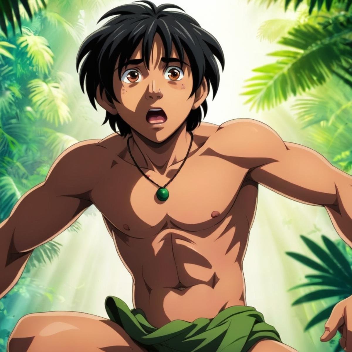 anime artwork of  <lora:anime manga girl style:1.2>Mowgli a cartoon character with a very big scared look on his face anime manga girl style, anime style, key visual, vibrant, studio anime,  highly detailed