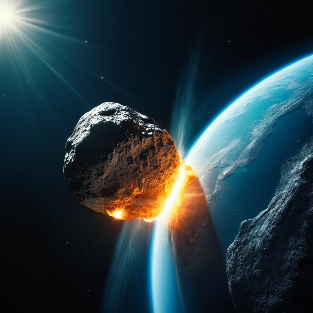 cinematic film still of A collision of a asteroid is seen from the earth's atmosphere,  no humans,  ocean by EauDeNoire on...