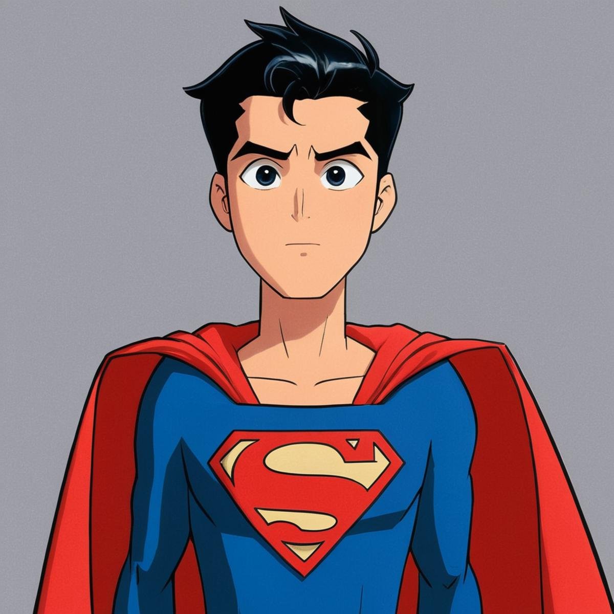 manga style art of  <lora:Original video animation style:0.8>An animated photo of a cartoon superman with a red cape and a blue cape,solo,short hair,simple background,black hair,1boy,white background,closed eyes,upper body,male focus,teeth,grey background,cape,clenched teeth,meme,red cape,blue bodysuit , anime, animated look, animated face, animated eyes, animated legs, animated hands, animated fingers, animated toes, animated lips, animated teeth, animated eyebrows, animated body, animated background, world of animation, manga style, animation, cartoon, colorful, different color, cinematic, cartoon film, film animation, different anime characters, detailed animated background, detailed animated environment, animated, hdr animation, animated photo, 2d animation, comic book animation, detailed animation, animated graphic novel, animated movie style, ova style, animation studio style, Original video animation style, vibrant, high-energy, detailed, iconic, Japanese comic style, manga