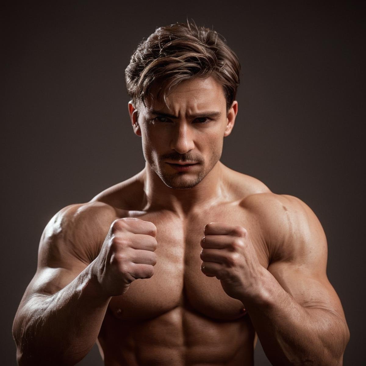 cinematic film still of wrinkles:1A perfect photo of a man with a muscular body is holding a fist,  solo,  simple backgrou...