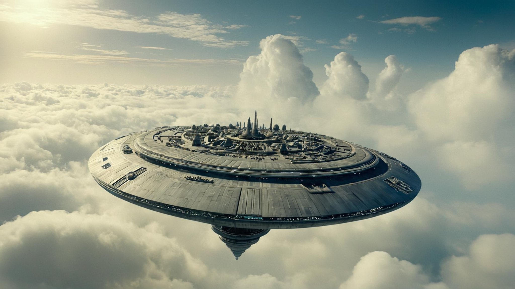 cinematic film still of detailed perfect Bespin a futuristic city in the clouds with a sky background,  in star wars style...