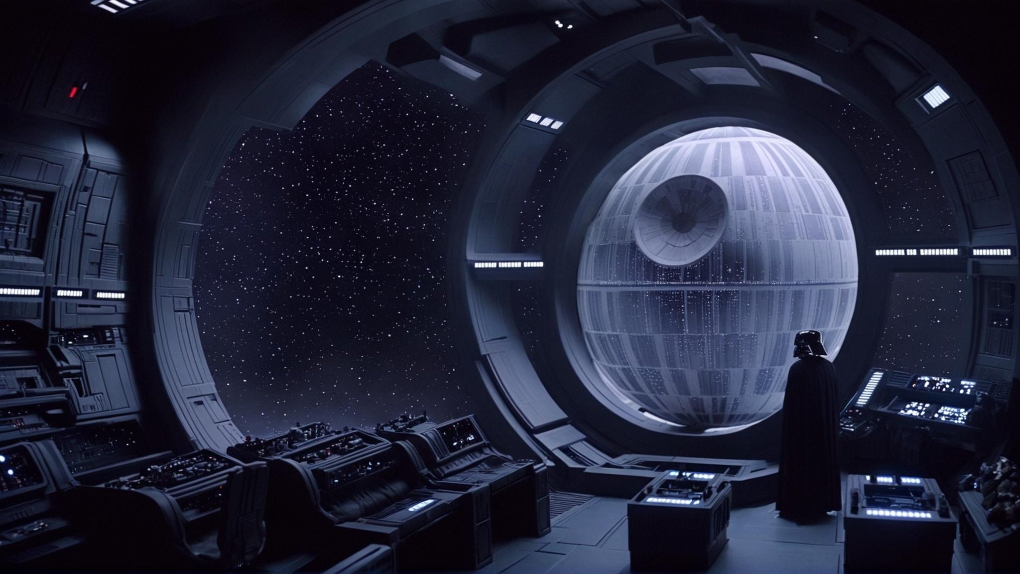 cinematic film still of detailed perfect Death Star II a futuristic sci - fi room with a lot of lights,  in star wars styl...