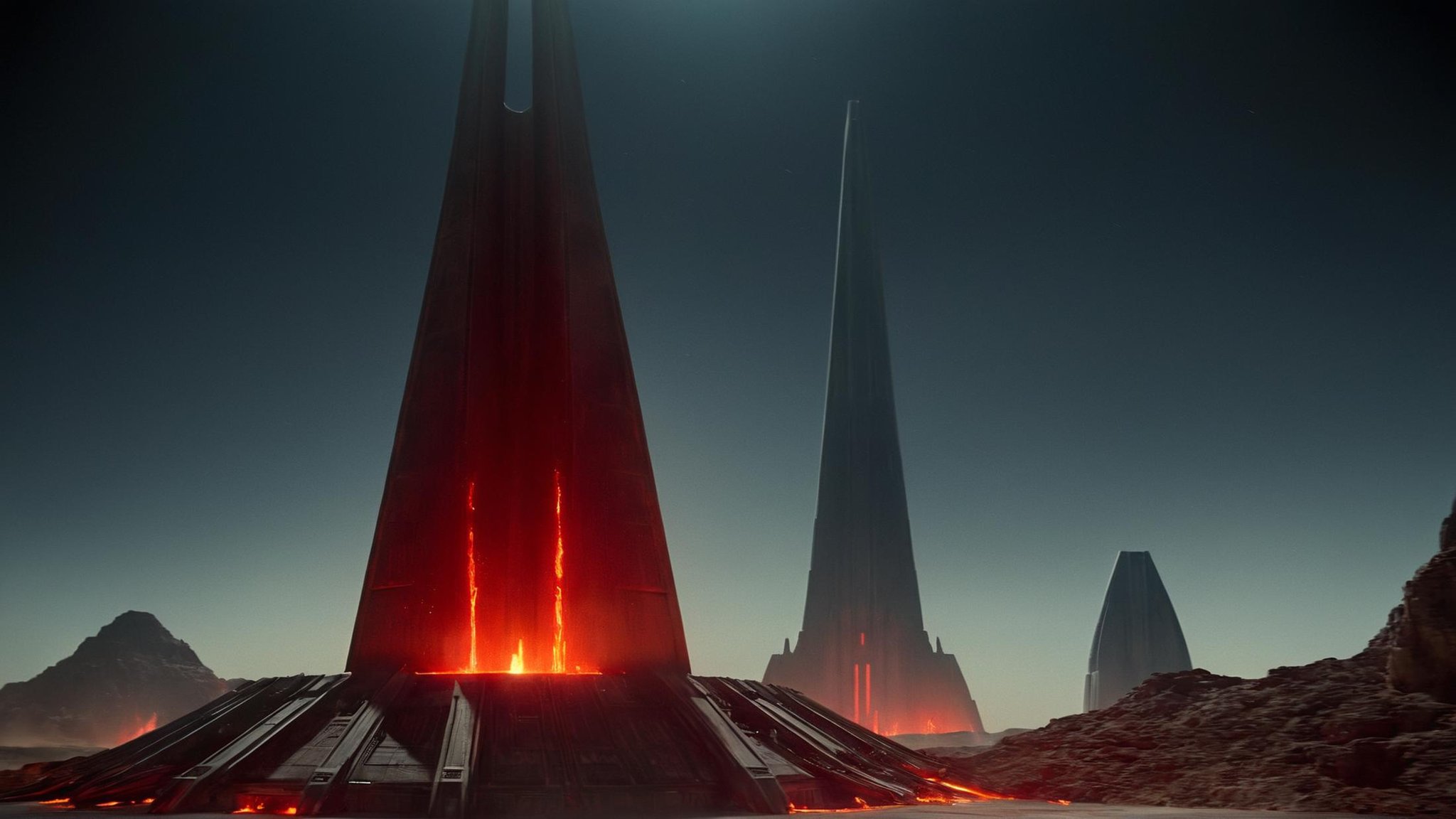 cinematic film still of detailed perfect Mustafar a red object with a face on it,  in star wars style,  no humans by EauDe...