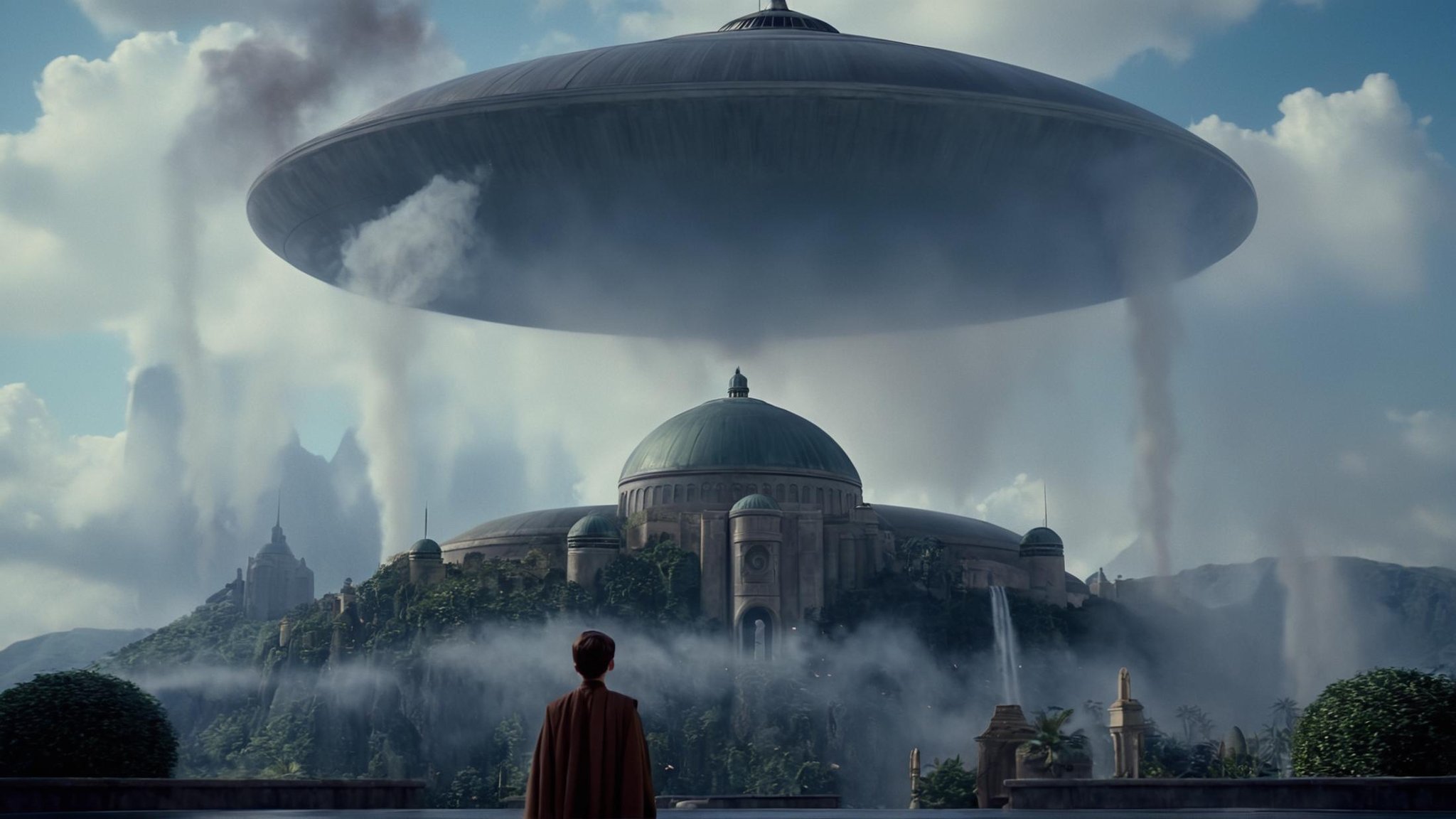 cinematic film still of detailed perfect Naboo a large building with a dome on top of it,  in star wars style,  1boy by Ea...