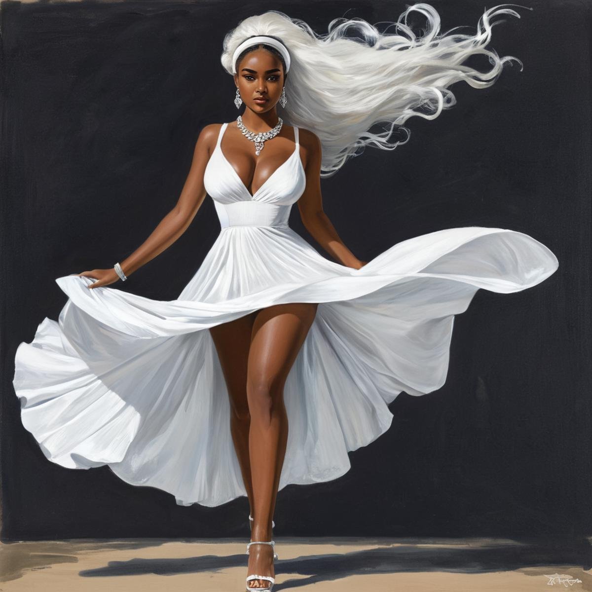 Conceptual Art of A drawing of a painting of a woman in a white dress,  1girl,  solo by EauDeNoire on Tensor.Art