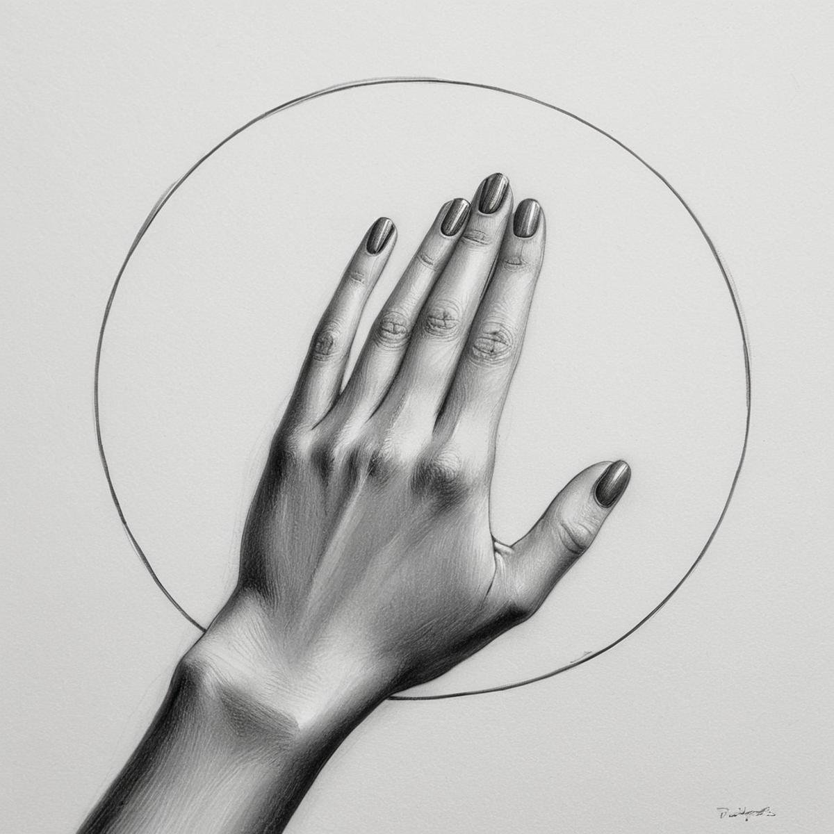 Conceptual Art of A drawing of a drawing of a hand with a circle on it,  simple background,  white background by EauDeNoir...