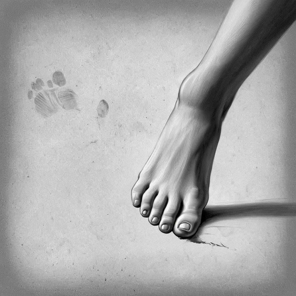 Conceptual Art of A drawing of a drawing of a foot with a hand reaching for it,  solo,  simple background by EauDeNoire on...