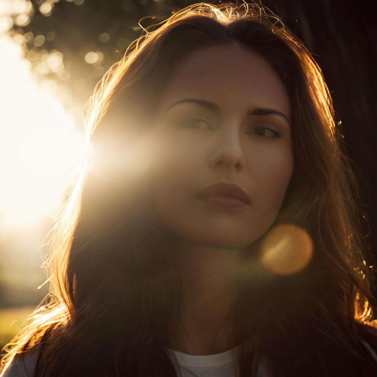 cinematic film still of 1 lens flare reflection a woman with long hair looking at the sun,  1girl,  solo by EauDeNoire on...