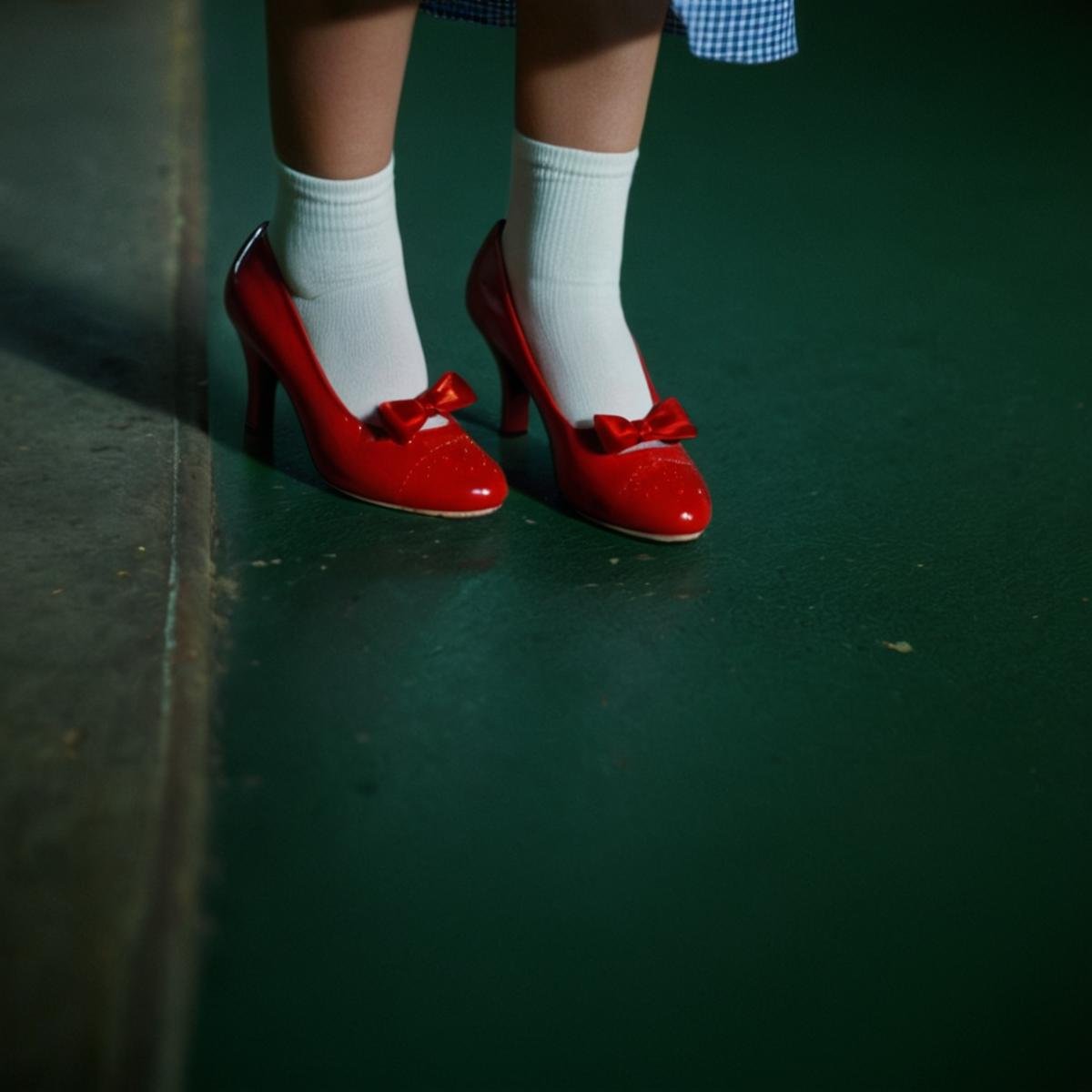 cinematic film still of 1 realism perfect Chiaroscuro Lighting Style In a fantasy world Dorothy Gale a closeup of a red sh...