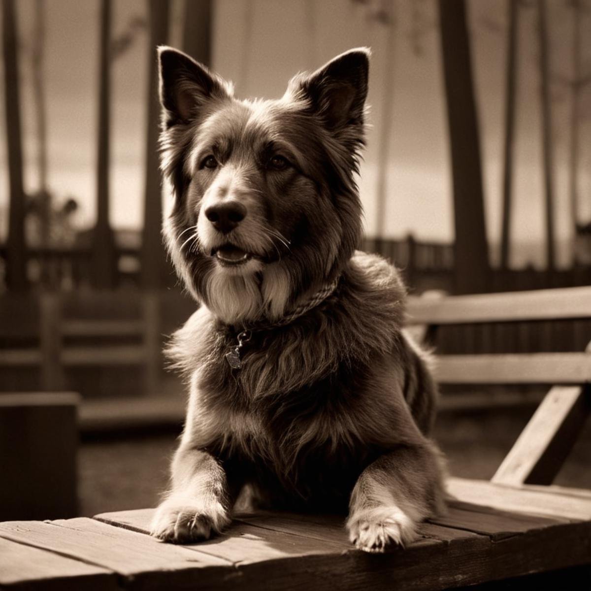 cinematic film still of 1 realism perfect Chiaroscuro Lighting Style In a fantasy world a perfect dog sitting on top of a...