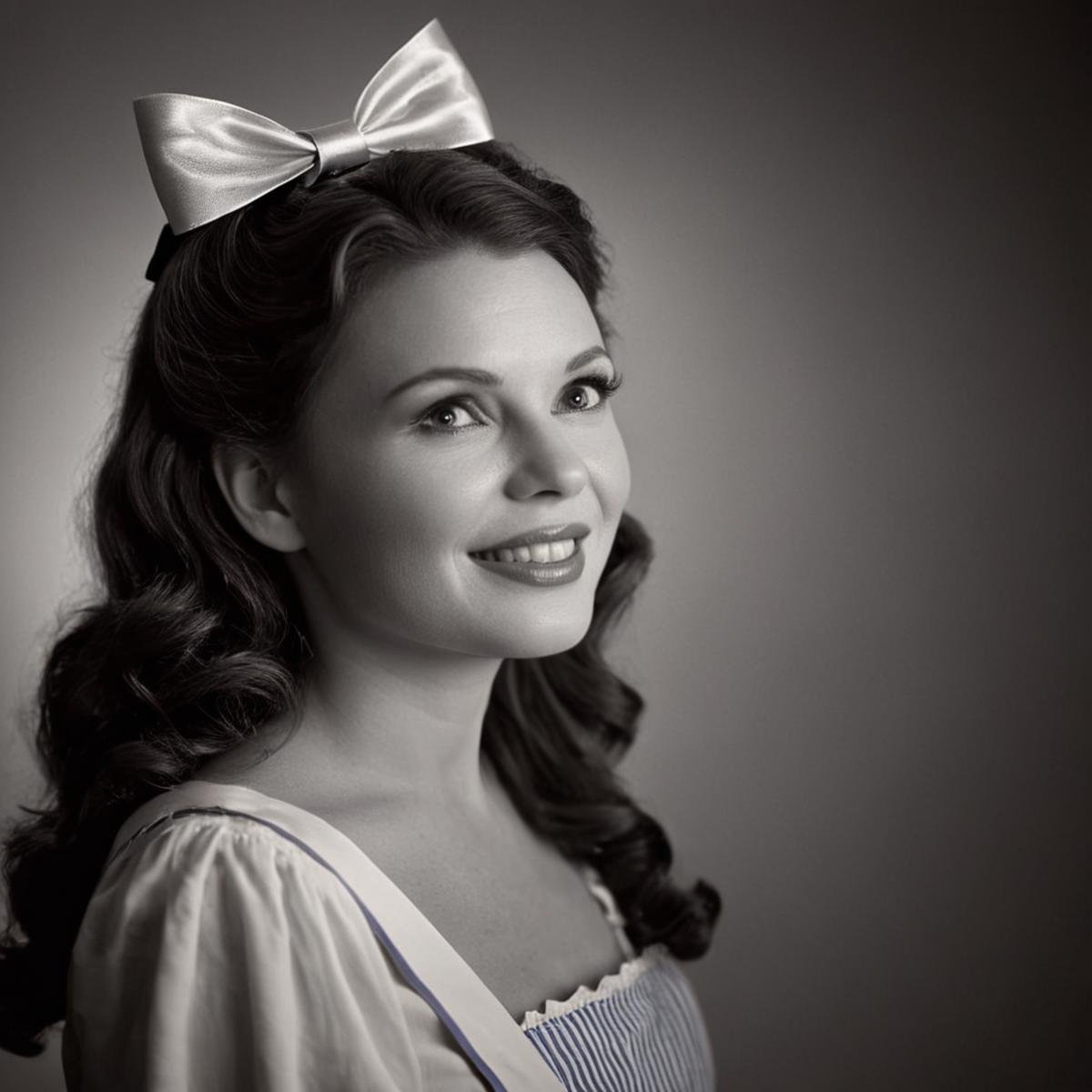 cinematic film still of 1 realism perfect Chiaroscuro Lighting Style In a fantasy world Dorothy Gale a milf woman with a b...