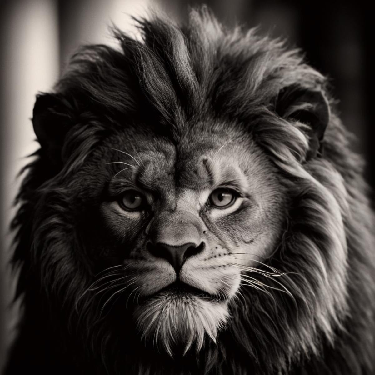 cinematic film still of 1 realism perfect Chiaroscuro Lighting Style Closeup In a fantasy world Lion a man with a cat's he...