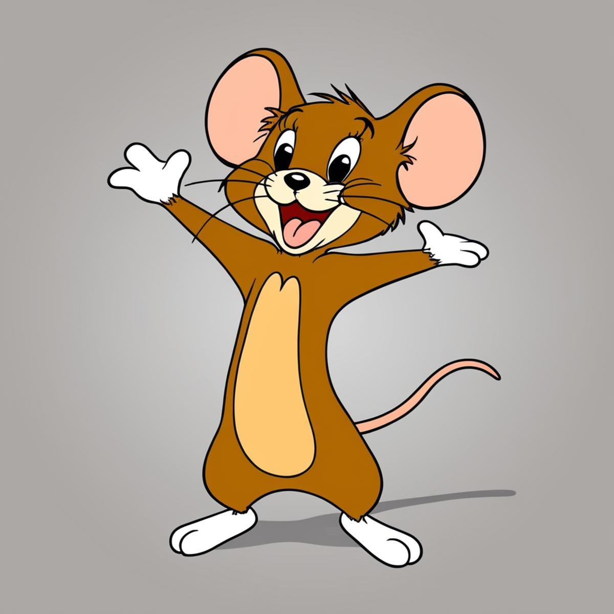 anime artwork of Jerry A cartoon animated picture of a cartoon brown mouse standing up with its paws spread,  animated car...