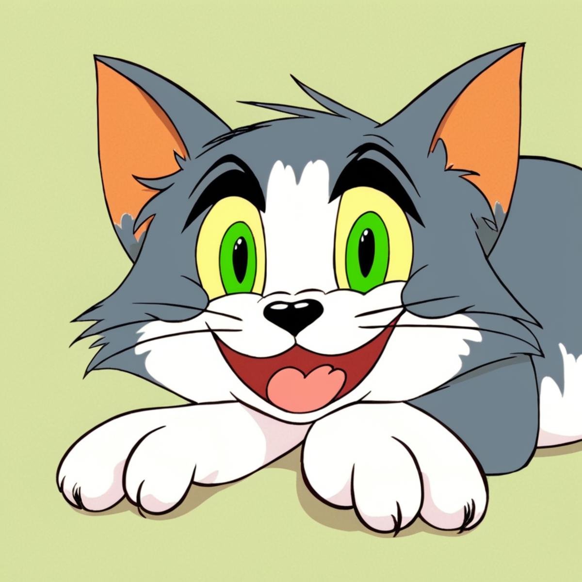 anime artwork of Tom A cartoon animated picture of a cartoon cat laying down with its paws on its face,  animated cartoon...