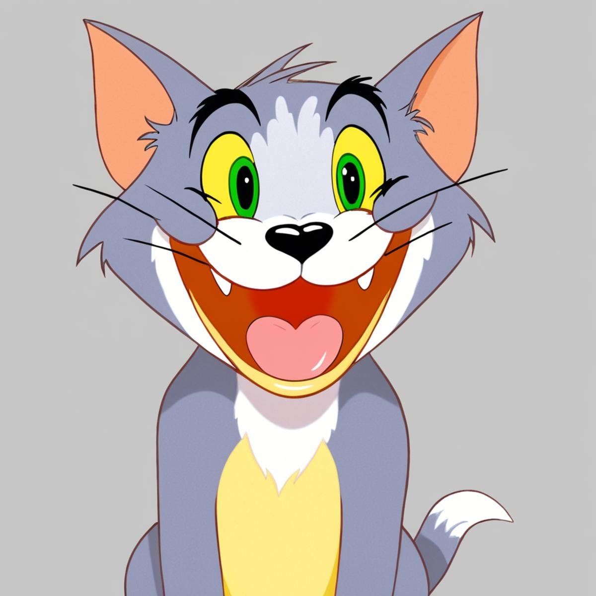anime artwork of Tom A cartoon animated picture of a cartoon cat with a big grin on its face,  animated cartoon style,  so...