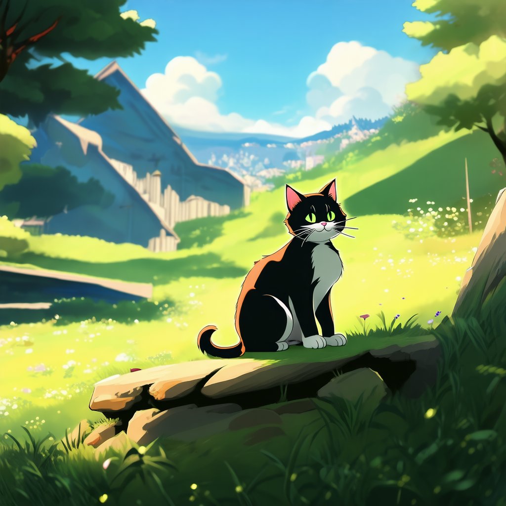 anime style, cat, outdoor,