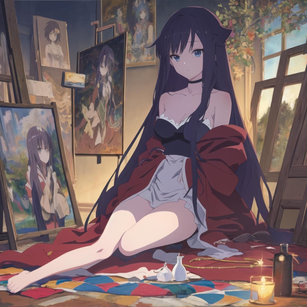 Oil painting, patchwork, Anime of a Supernatural Female of Tranquility