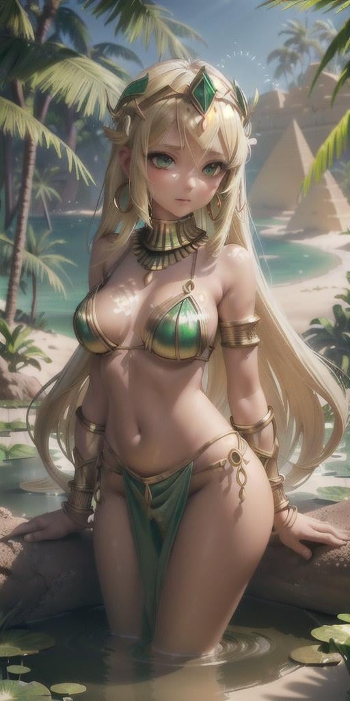 girl,  green egyptian armor,  desert village by Blafba the Sage on Tensor.Art