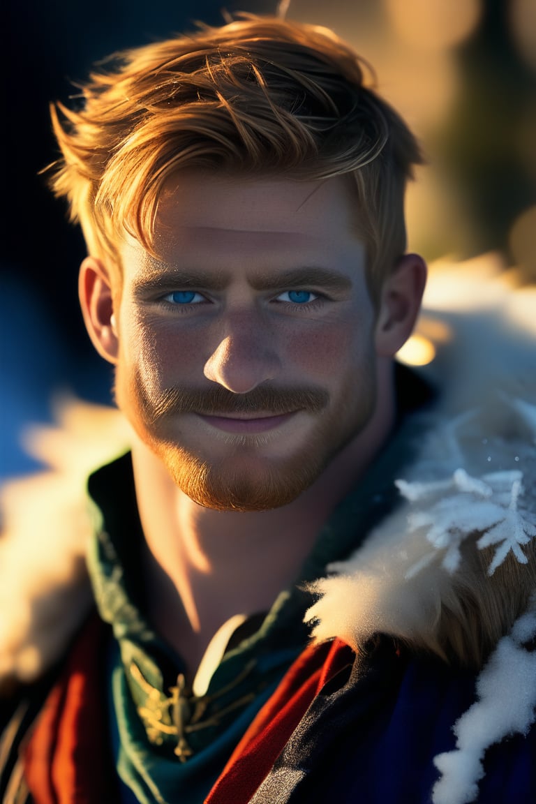 (realistic, masterpiece, high quality, best quality), solo focus, 1man, English, (warlock, D&D, wearing adventure clothes), looking to the side while focused, hands at the sides of body, side-standing, ((dynamic )), outdoors, snowing, sky, aurora, cold, ((realistic, photo, fix realistic intricate real male head hair skin nose eyes mouth beard facialhair)), blue eyes, real skin, real ginger hair , ((highres, uhd(, colorful, depth of field, new, newest, bokeh)),ollie