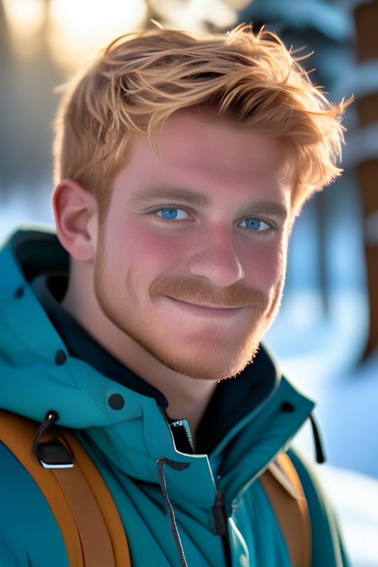 (realistic, masterpiece, high quality, best quality), solo focus, 1man, English, (wizard, wearing adventure clothes), looking to the side while focused, hands at the sides of body, side-standing, ((dynamic )), outdoors, snowing, sky, aurora, cold, ((realistic, photo, fix realistic intricate real male head hair skin nose eyes mouth facialhair)), blue eyes, real skin, real ginger hair , ((highres, uhd(, colorful, depth of field, new, newest, bokeh)),ollie