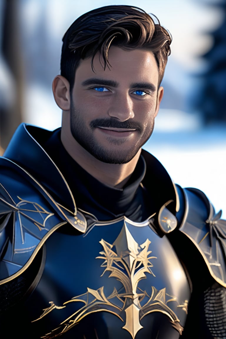 (realistic, masterpiece, high quality, best quality), solo focus, 1man, English, (muscular knight, D&D, wearing blackarmor knight clothes, ) looking to the side while focused, hands at the sides of body, side-standing, ((dynamic )), outdoors, snowing, sky, aurora, cold, ((realistic, photo, fix realistic intricate real male head hair skin nose eyes mouth beard facialhair)), blue eyes, real skin, real black hair , ((highres, uhd(, colorful, depth of field, new, newest, bokeh)),ollie