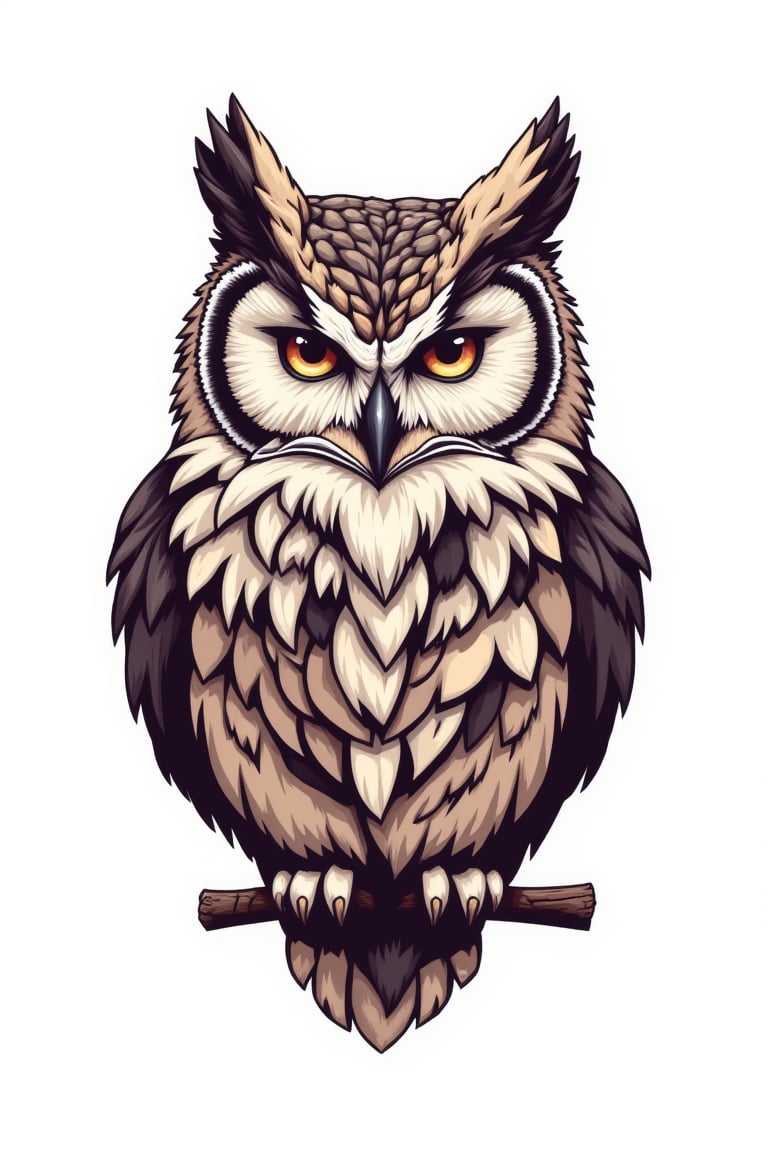 fluxtration,vector art, illustration, owl ,white background,muted color