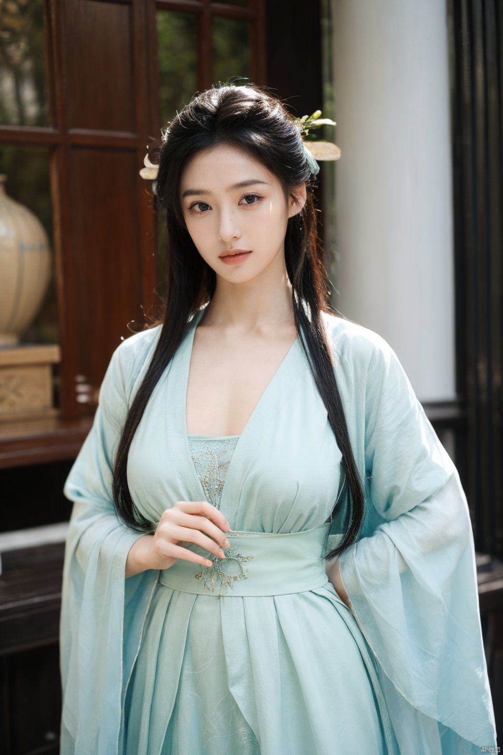 Best quality,masterpiece,Surrealist beauty photo, hanfu,Xtianxiwei,(big breasts:1.29), Yunxiao_Fairy,1girl,Xhulianxin