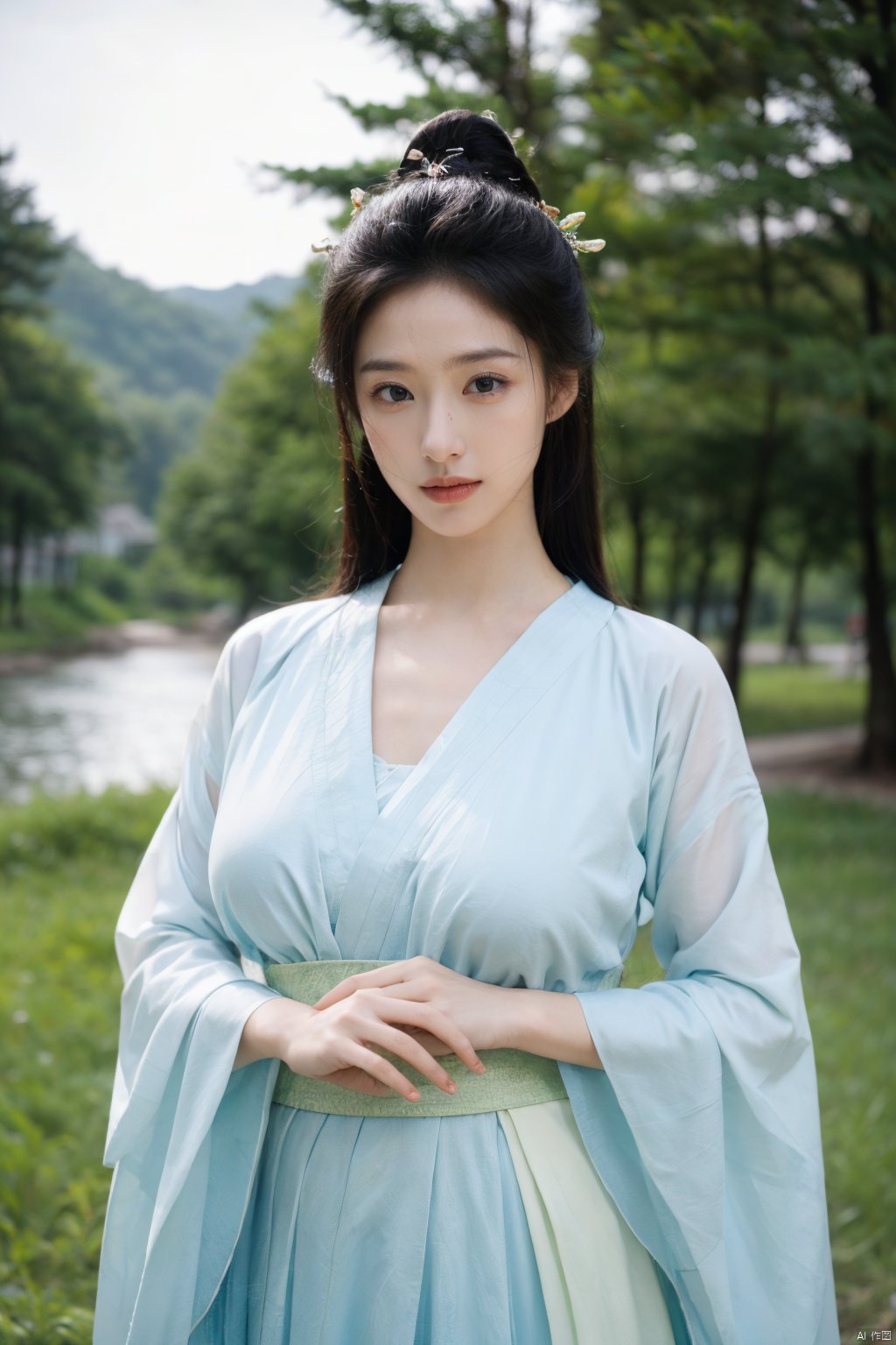 Best quality,masterpiece,Surrealist beauty photo, hanfu,(big breasts:1.39), Yunxiao_Fairy,1girl,Xhulianxin,full moon