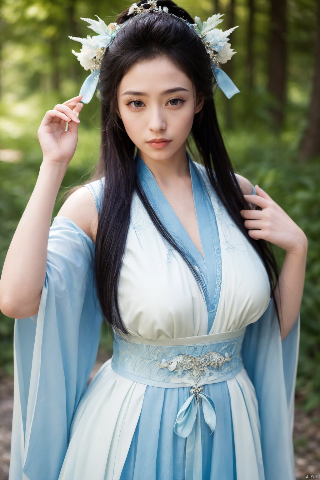 Best quality,masterpiece,Surrealist beauty photo, hanfu,Xtianxiwei,(big breasts:1.29), Yunxiao_Fairy,1girl,Xhulianxin