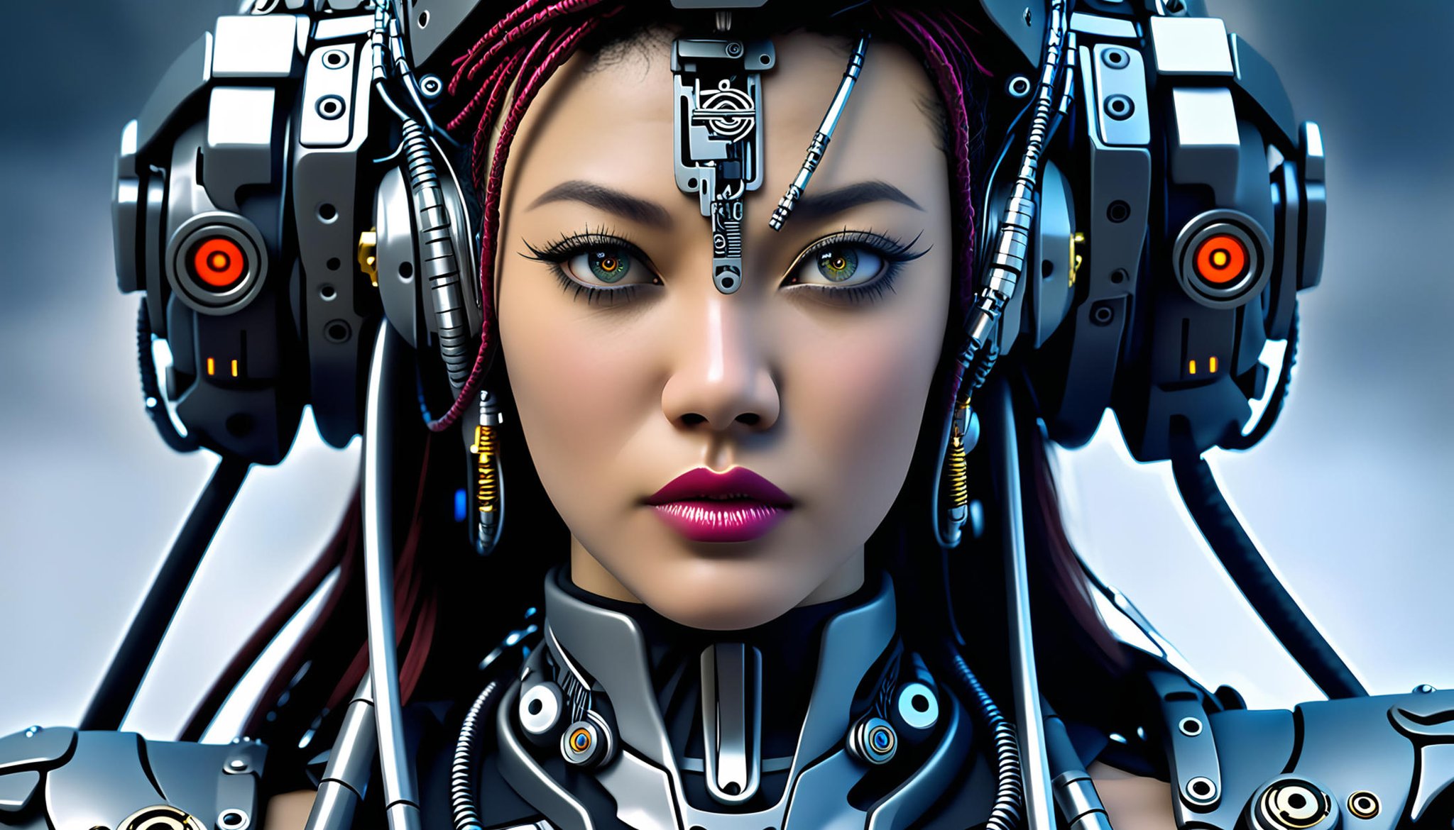 a stylish harlot made out of metal, ((cyborg)), ((cyberpunk style)), ((intricate details)), hdr, ((intricate details, hyperdetailed)), cinematic shot, vignette, centered