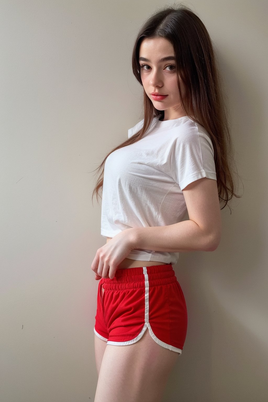 1girl, dolphin shorts, long shirt, red shorts,, masterpiece, best quality, highly detailed, masterpiece, best quality,incredibly absurdres, 1girl, 