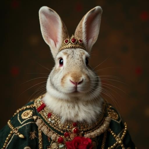 In the style of ohwx, a portrait of a regal bunny