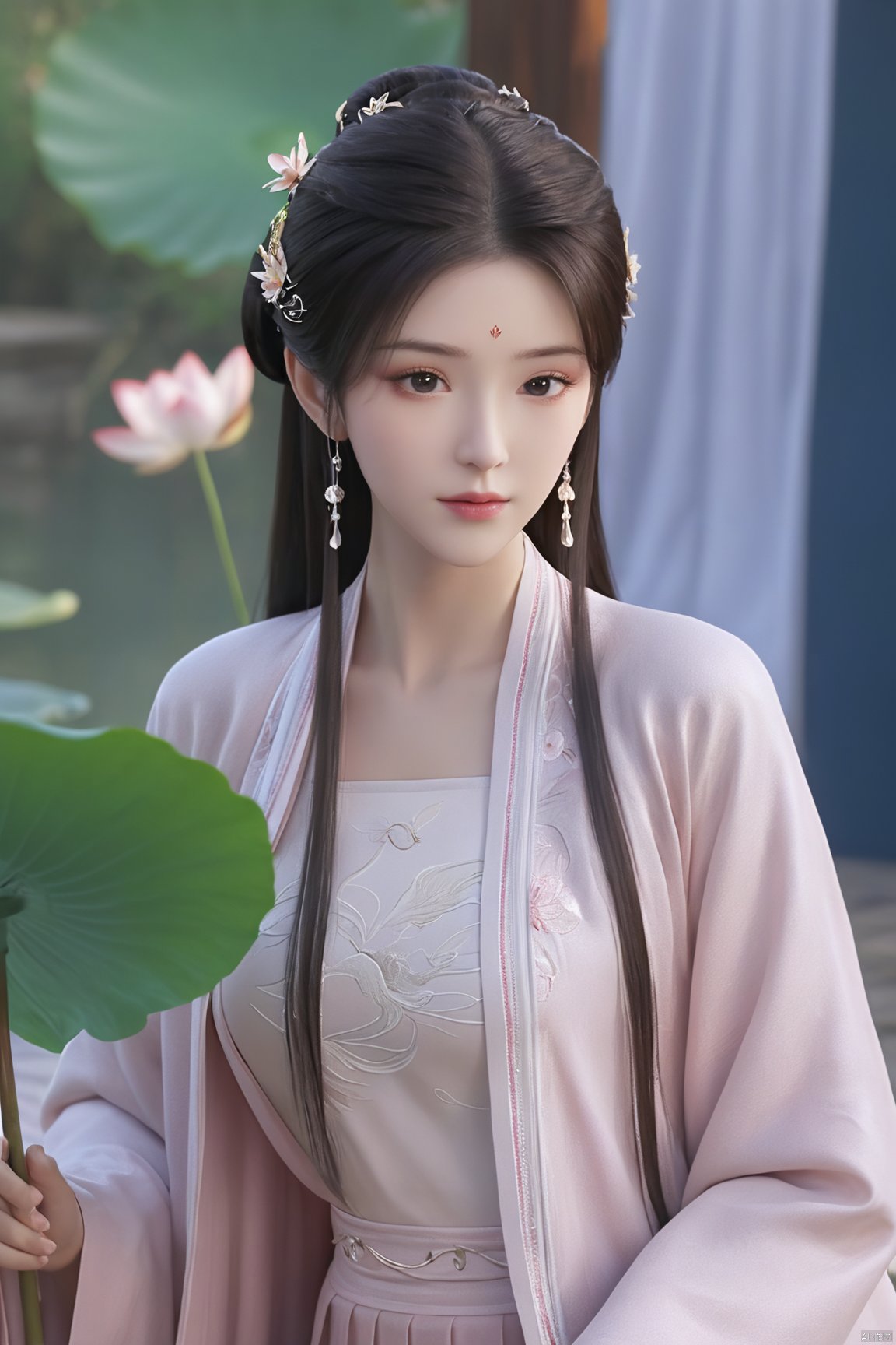 Best quality, Realistic, photorealistic, masterpiece, extremely detailed CG unity 8k wallpaper, best illumination, best shadow, huge filesize ,(huge breasts:2.3) incredibly absurdres, absurdres, looking at viewer, transparent, smog, gauze, vase, petals, room, ancient Chinese style, detailed background, wide shot background,
(((1gilr,black hair))),(Sitting on the lotus pond porch:1.39) ,(huge breasts:2.4),(A pond full of pink lotus flowers:1.3),close up of 1girl,Hairpins,hair ornament,hair wings,slim,narrow waist,(huge breasts:2.5),perfect eyes,beautiful perfect face,pleasant smile,perfect female figure,detailed skin,charming,alluring,seductive,erotic,enchanting,delicate pattern,detailed complex and rich exquisite clothing detail,delicate intricate fabrics,
Morning Serenade In the gentle morning glow, (a woman in a pink lotus-patterned Hanfu stands in an indoor courtyard:1.26),(Chinese traditional dragon and phoenix embroidered Hanfu:1.3), admiring the tranquil garden scenery. The lotus-patterned Hanfu, embellished with silver-thread embroidery, is softly illuminated by the morning light. The light mint green Hanfu imparts a sense of calm and freshness, adorned with delicate lotus patterns, with a blurred background to enhance the peaceful atmosphere,(huge breasts:2.7),Xsutaner,Xhulianxin