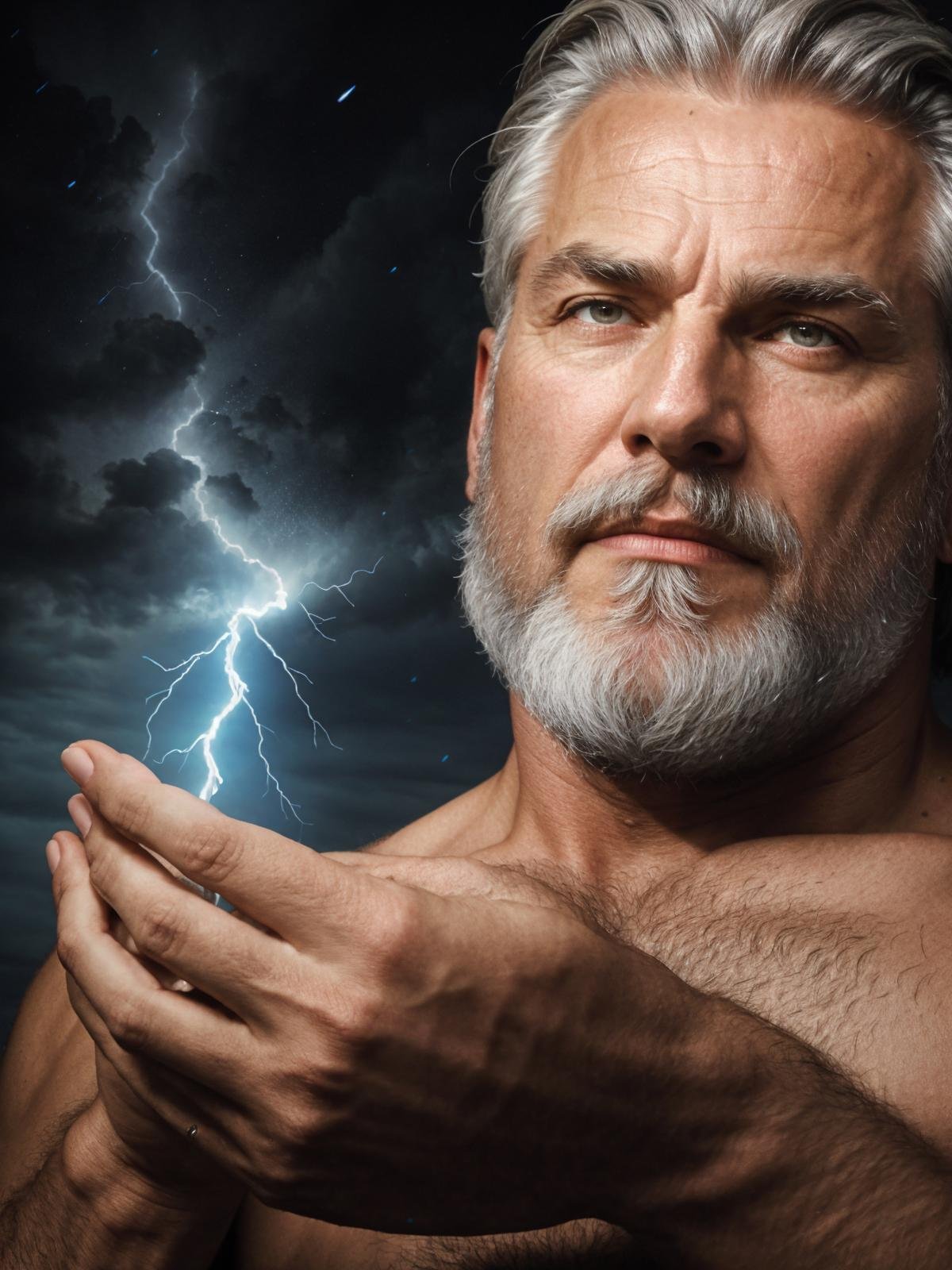 Zeus is the god of thunder and Lightning,  1185 years old man,  bearded by enemyXD on Tensor.Art