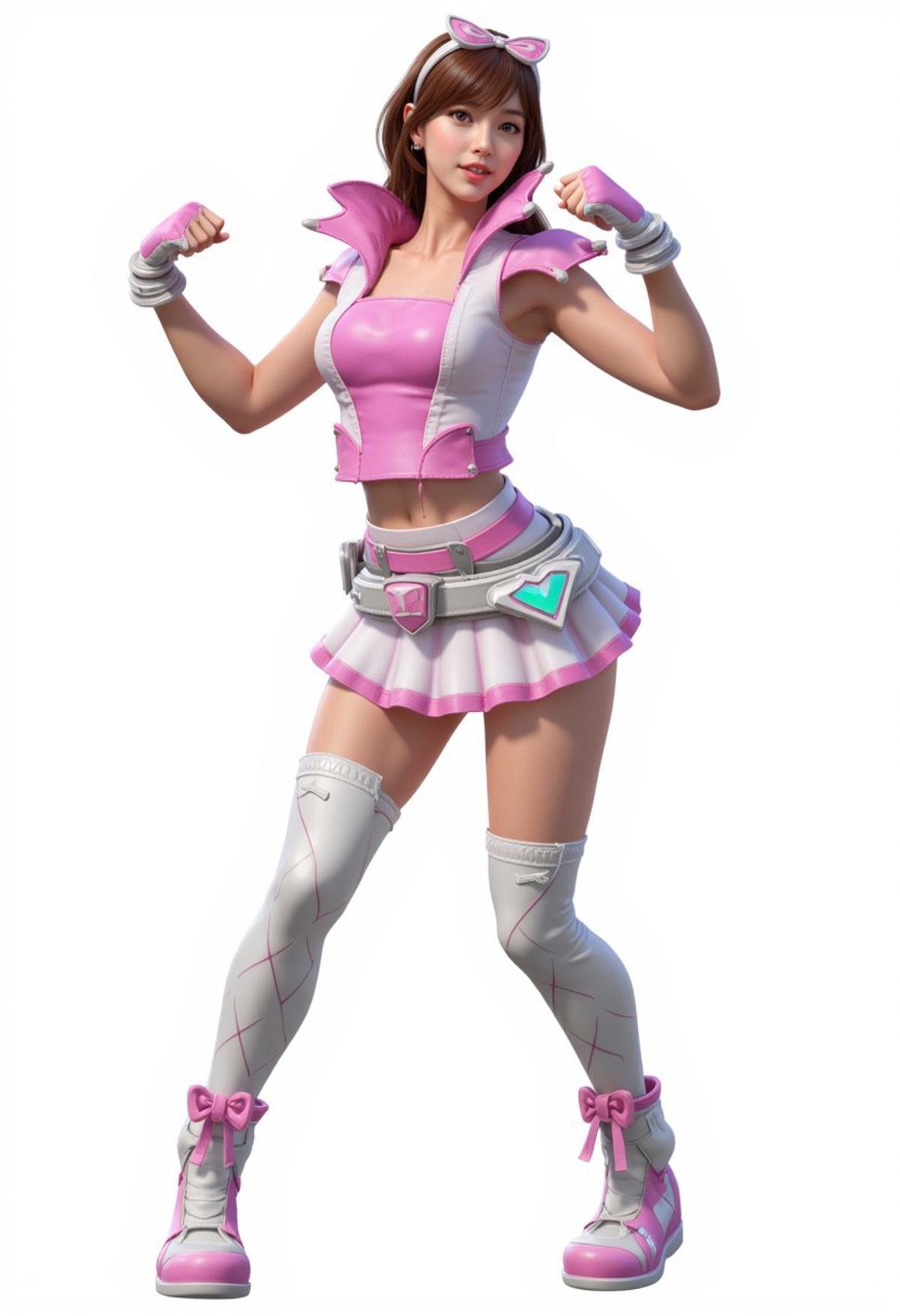 Cute female assault team member, dance moves, white background,3d game character