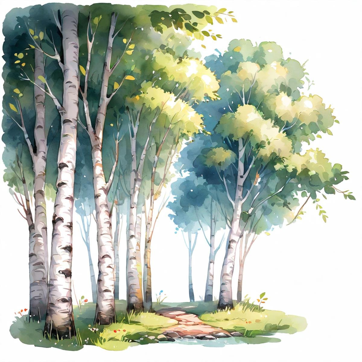a birch tree clipart,  white background,  cute by user_656923447288474081 on Tensor.Art