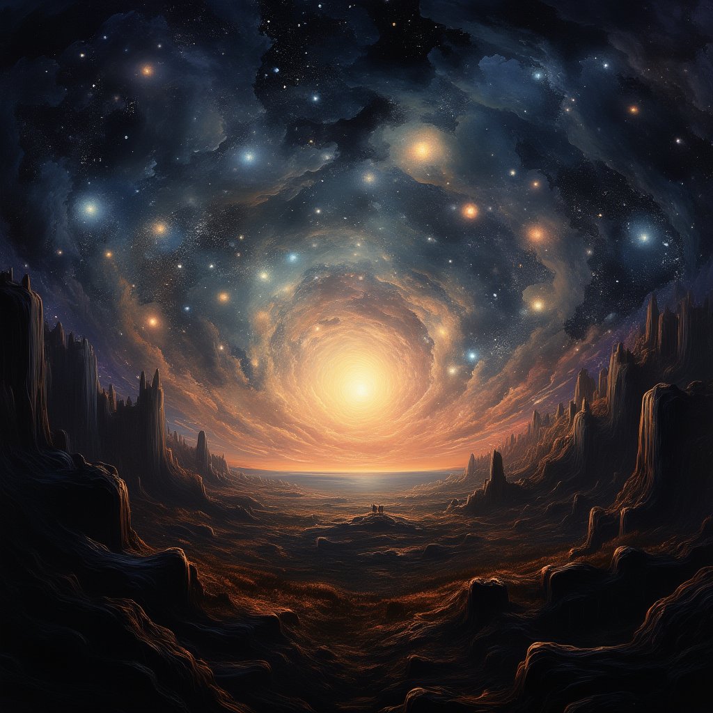 Dawn, intricate, recognizing the land, into the forest, only light of the stars, wonderful sky, view from the low, deep background, cinematic light. dynamic light,noc-space