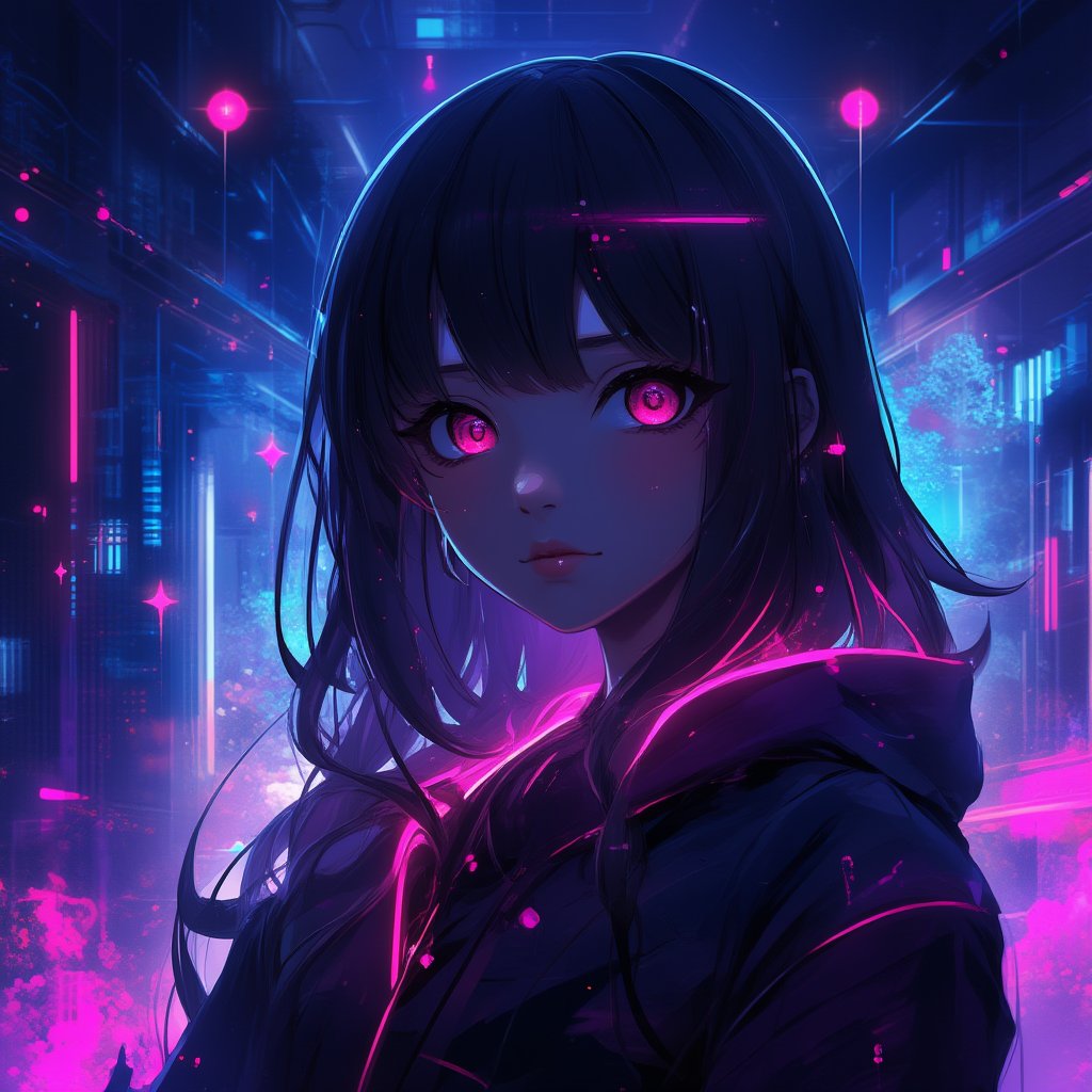 1 girl portrait, charming, nature, neon light, look at viewer,Anime Style, noc-space,niji