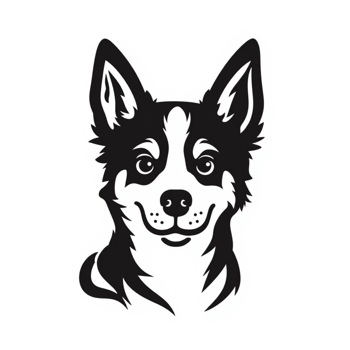 Vectorial illustration, A dog face in the style of v3ctora, black lines, white background, Vector art, minimalist <lora:v3ctora:1>