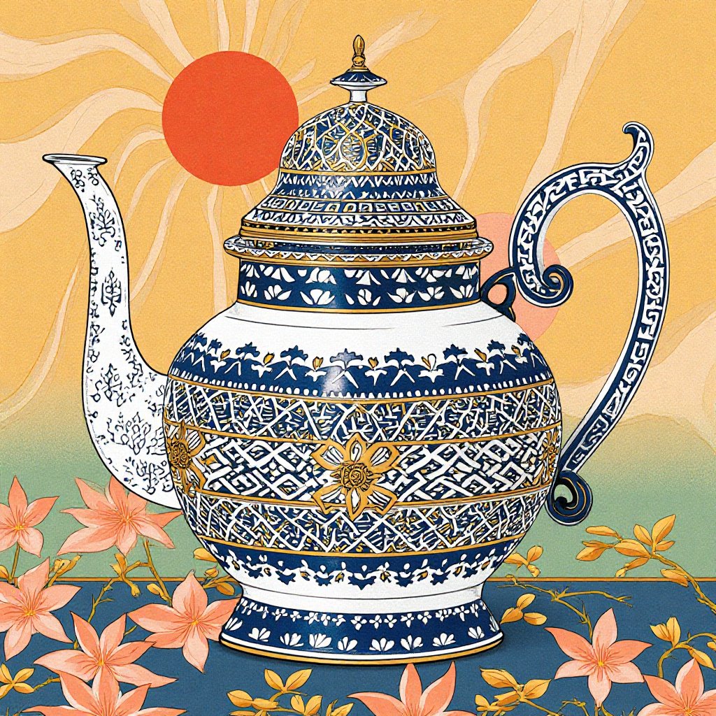 (Teapot moroccan style,  Ukiyo-E),  traditional Japanese woodblock print by AdrarDep on Tensor.Art