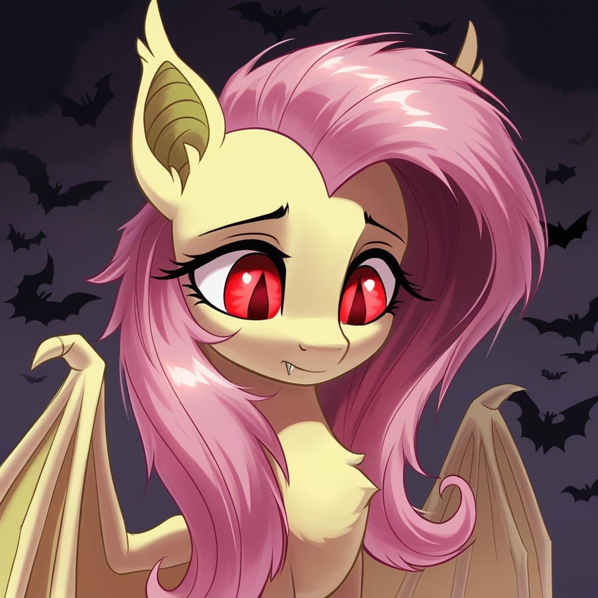 score_9, score_8_up, score_7_up, score_6_up, score_5_up, score_4_up, rating_safe, fluttershy, bat pony, female, mare, pony, solo, cute, g4, high res, looking down, race swap, red eyes, shyabetes, bat ponified, bat ears, shyabates, flutterbat, werebat, fluttershy the werebat, <lora:Wholesome_MLP-v1.7:1>