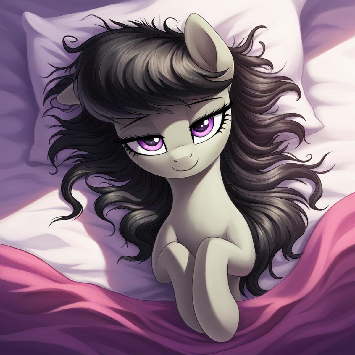 score_9, score_8_up, score_7_up, score_6_up, score_5_up, score_4_up, rating_safe, octavia melody, earth pony, female, pony, solo, bed, bed mane, bedsheets, cute, g4, looking at you, messy mane, morning, morning ponies, pillow, waking up, lying down, tavibetes, lidded eyes, smiling, <lora:Wholesome_MLP-v1.7:1>