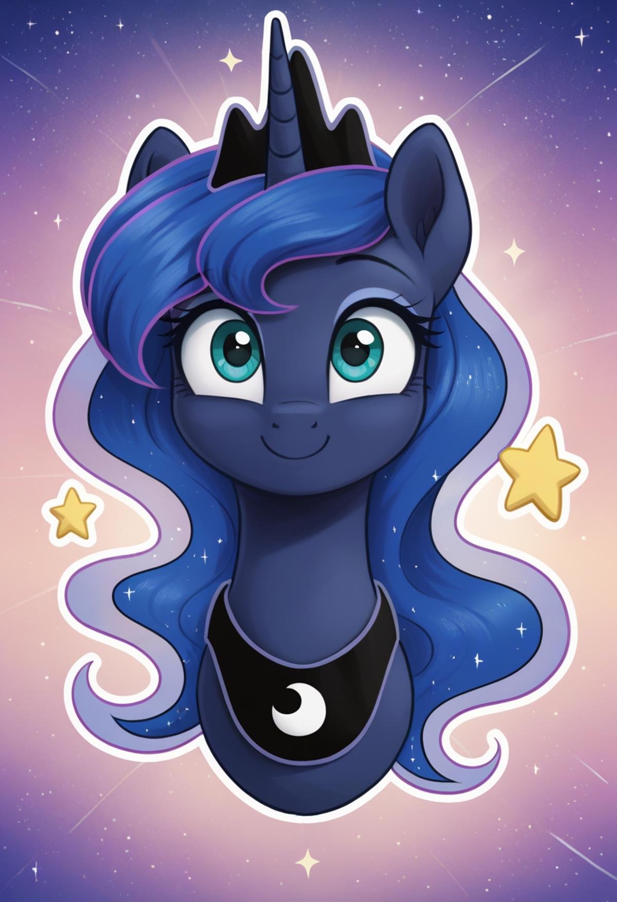 score_9, score_8_up, score_7_up, score_6_up, score_5_up, score_4_up, rating_safe, princess luna, alicorn, female, mare, pony, solo, bronybait, cute, g4, happy, looking at you, motivational, royal we, stars, talking to viewer, wide eyes, positive ponies, smiling, wholesome, detailed, beautiful, detailed background, <lora:Wholesome_MLP-v1.7:1>