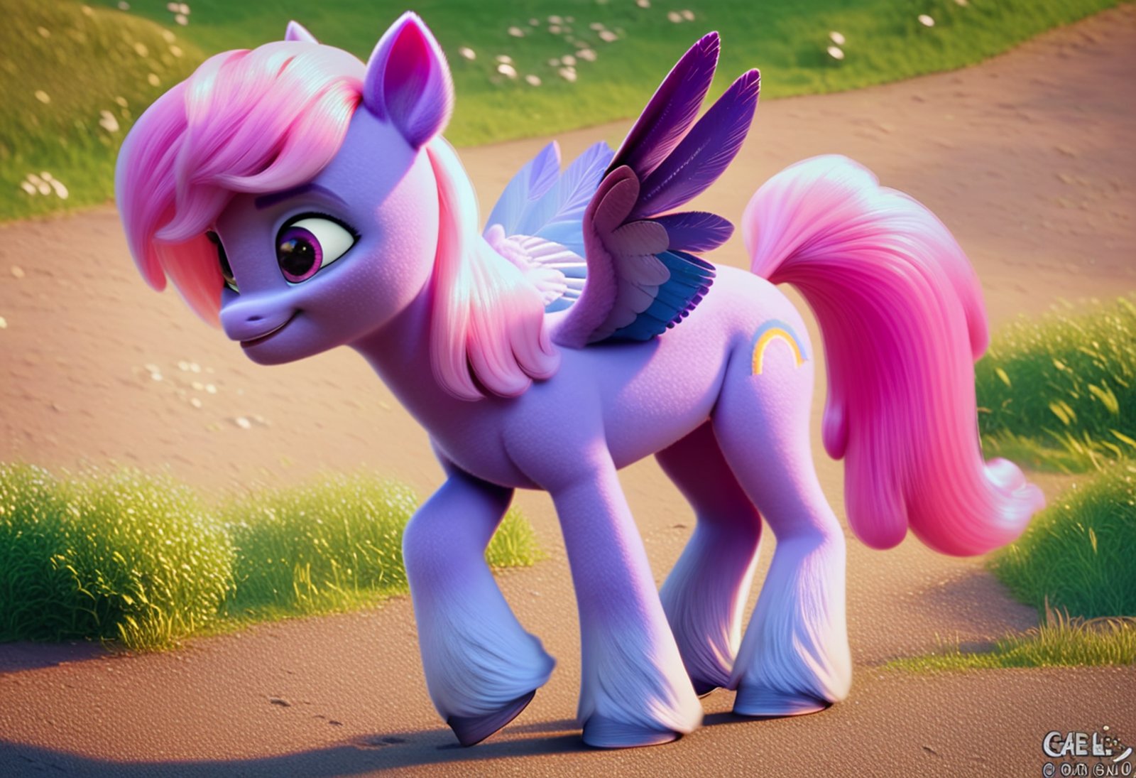 score_9, score_8_up, score_7_up, score_6_up, score_5_up, score_4_up, rainbowshine, pegasus, pony, mare, female, solo, <lora:Rainbowshine:1>, detailed, beautiful, g5, my little pony: a new generation, 3d