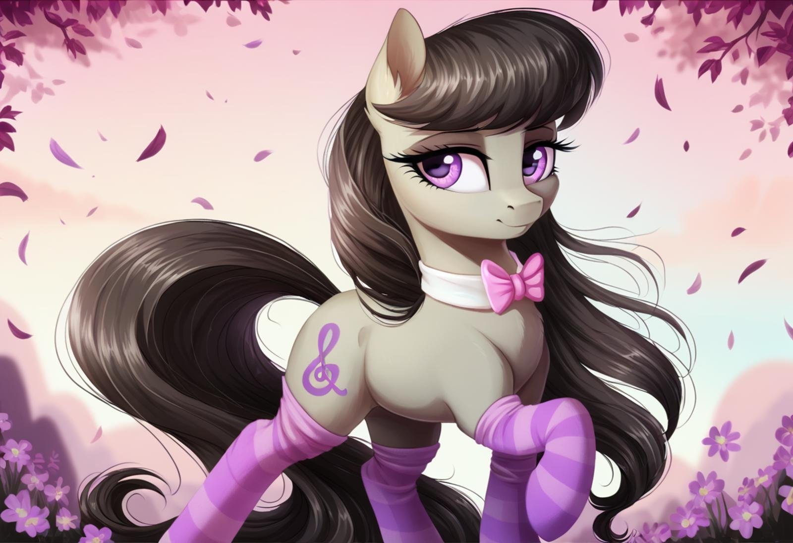 score_9, score_8_up, score_7_up, score_6_up, score_5_up, score_4_up, rating_safe, octavia melody, earth pony, female, mare, pony, solo, clothes, g4, socks, striped socks, detailed, beautiful, <lora:Wholesome_MLP-v1.2>