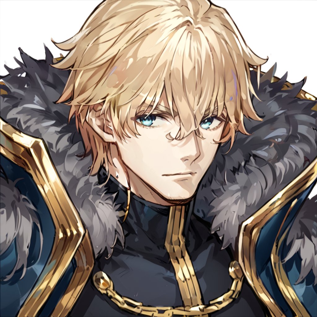 score_9, score_8_up, score_7_up, source_anime, male focus,looking at viewer, close up,upper body,Gawain(fate), blue eyes, blonde hair,  armor, gauntlets, blue cape,