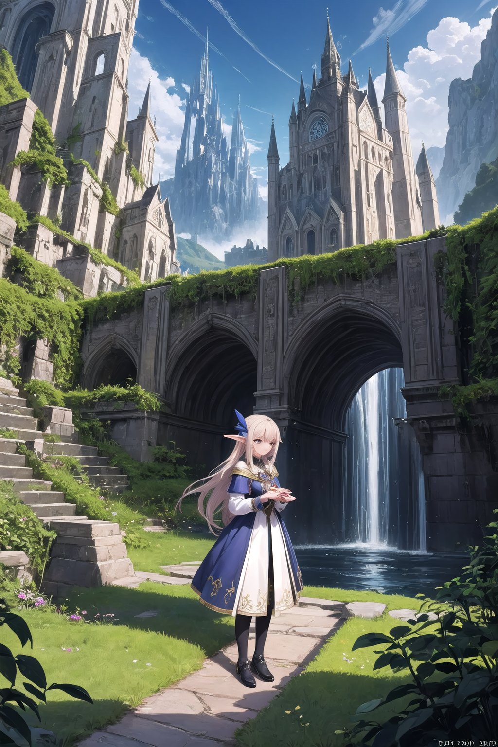 (masterpiece), 1girl, elf, fantasy, scenery, nature, vine, magic